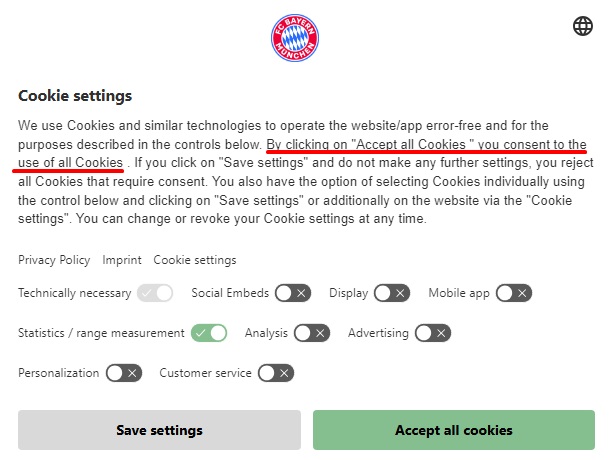 FC Bayern cookie settings