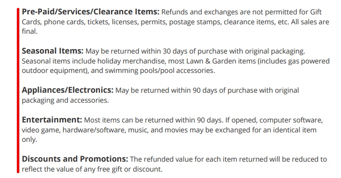 H E B Return Policy: Exceptions section