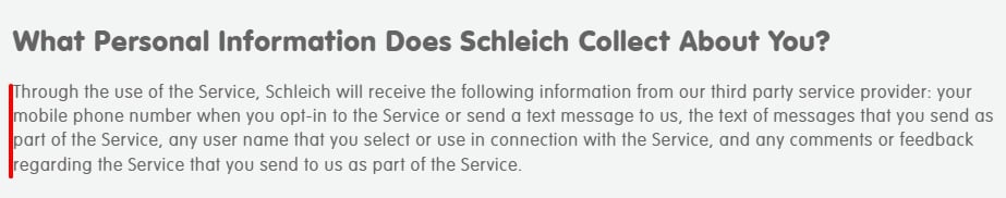 Schleich Privacy Policy: Personal information collect clause
