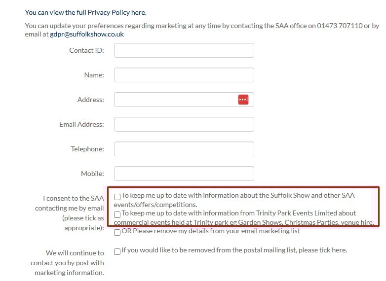 Suffolk Agricultural Association GDPR consent form