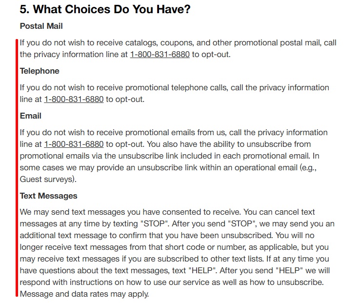 Target Privacy Policy: Choices clause