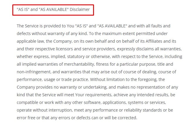 Castle of Mey Terms and Conditions As is As available disclaimer