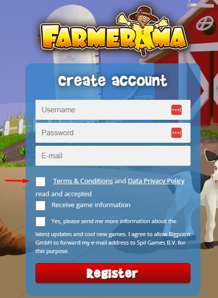 Farmerama create account form
