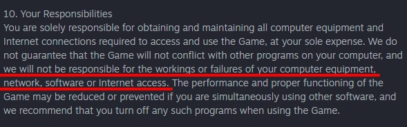 Klei Entertainment Terms: Your Responsibilities clause