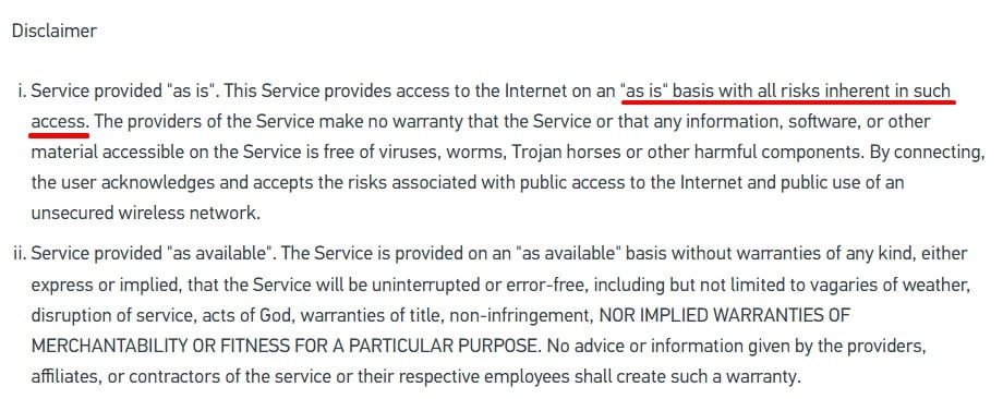 Places Leisure Acceptable Use Policy: Disclaimer clause