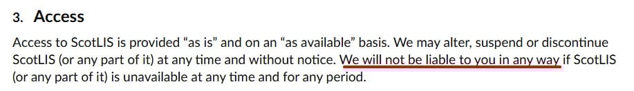 Registers of Scotland Terms and Conditions Access clause