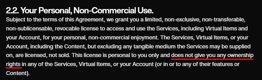 Rockstar Games Legal Agreement: Personal non-commercial use clause