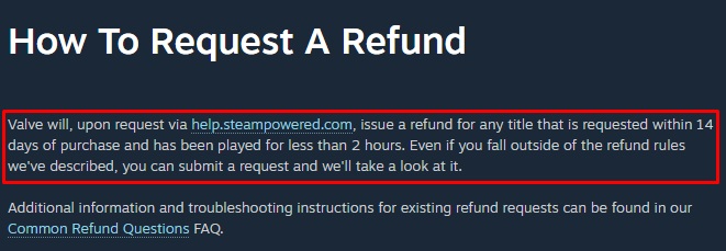 Steam help: How to request a refund section