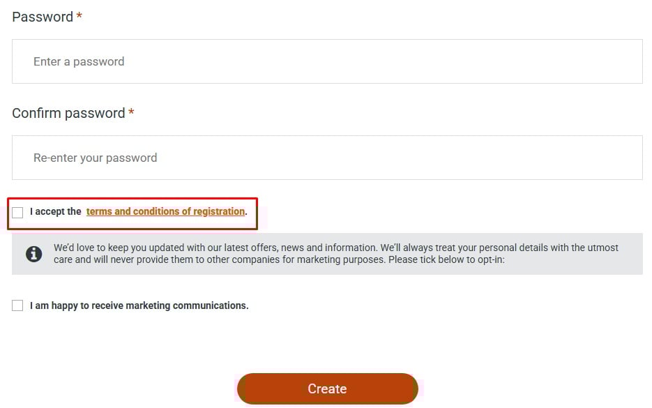 Create account form example
