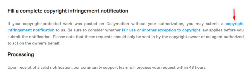 Dailymotion copyright infringement notification