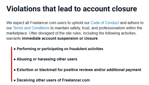 Freelancer violations information