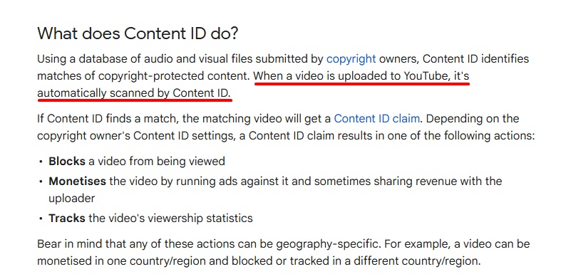 YouTube content ID information