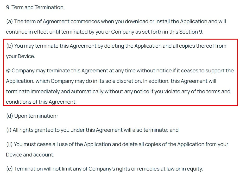 Armstrong Software EULA: Termination of provision
