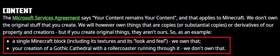 Minecraft EULA: Content provision