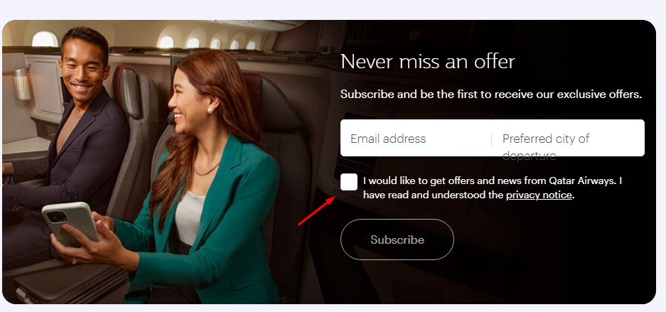 Qatar Airways Email Newsletter Form: I would like to receive