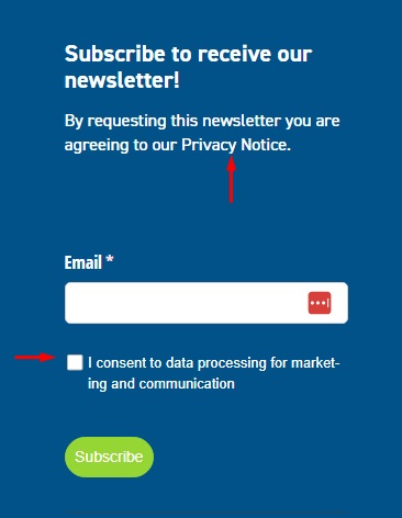 A demonstration of MSC R&D's consent request format with a clearly marked checkbox and a linked Privacy Policy