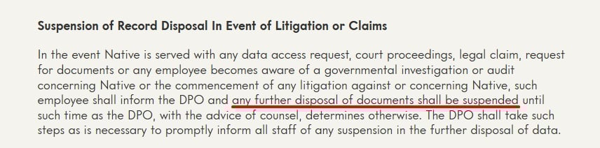 Native's policy highlighting how they handle data access requests
