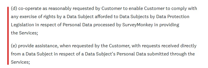SurveyMonkey Data Processing Agreement: Data Access Requests section