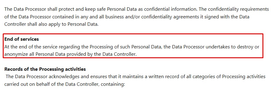 Contrast Data Processing Agreement: End of Services provisions