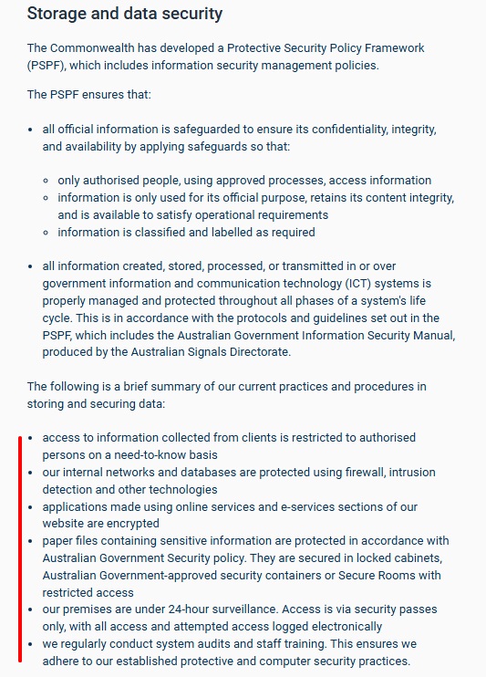 Department of Home Affairs: Storage and Data Security