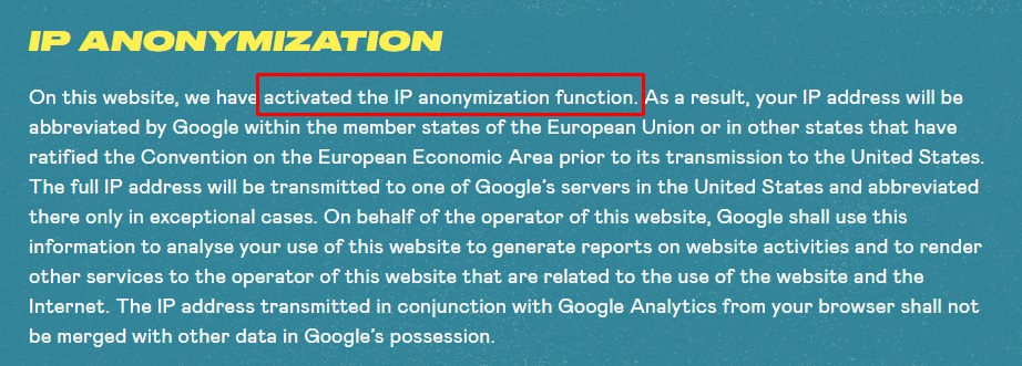 Raleigh Privacy Policy: Google Analytics is enabled with anonymization feature