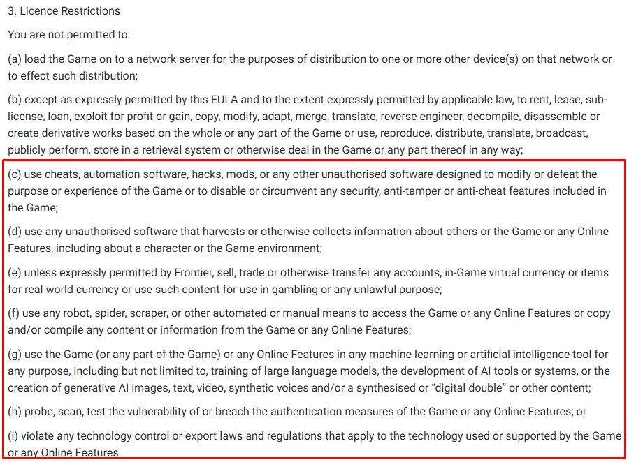 Frontier License: Restrictions clause