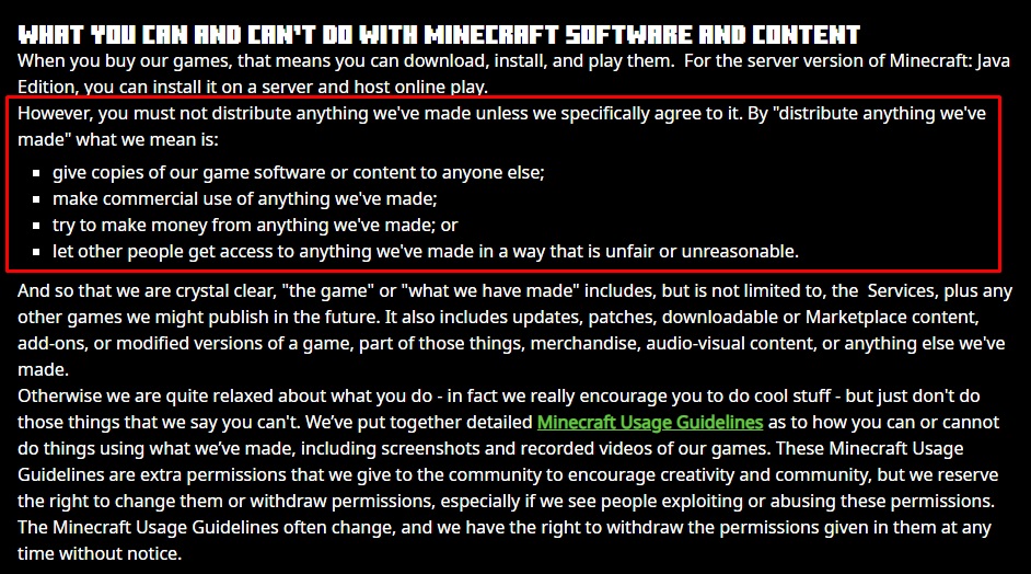 Minecraft - EULA - What you can and can not do with Minecraft Software and ContentMinecraft - EULA - What you can and can not do with Minecraft Software and Content