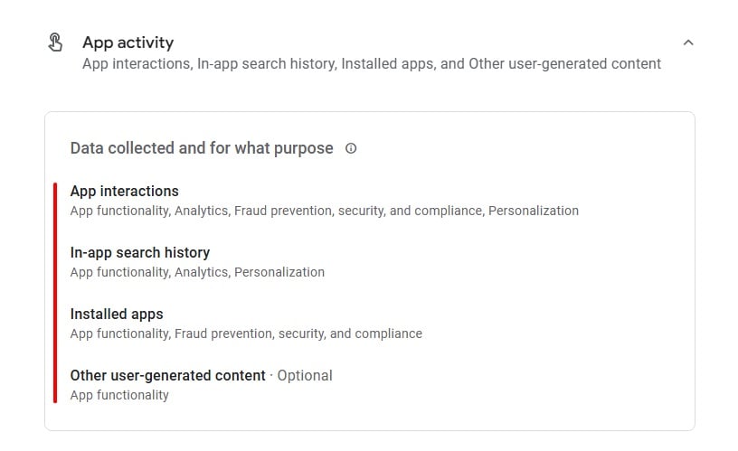 Temu App on Google Play Data Safety Form