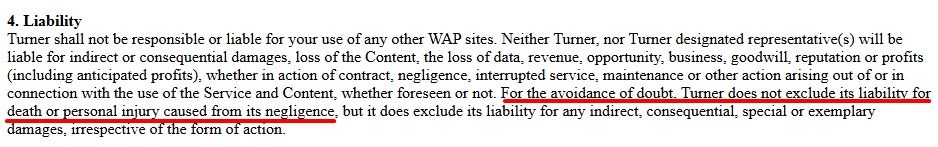 Turner Broadcasting System: Liability Waiver in Terms